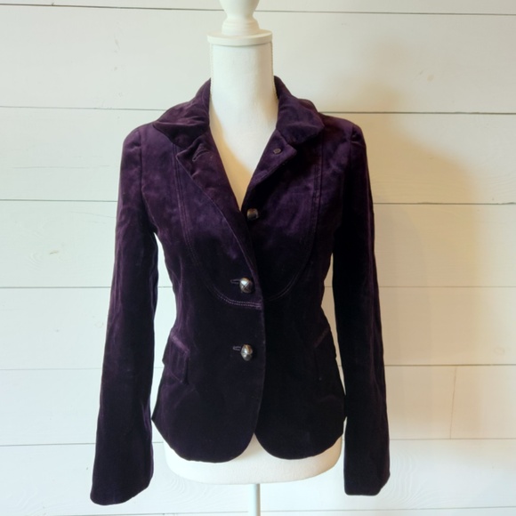 J. Crew Bella Velvet Blazer in Rum Raisin/ Purple Womens Size 2 Leather Buttons - Picture 1 of 10